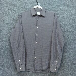 Sandro Button Down Shirt Mens Medium Navy‎ Gingham Classic Fit Designer Office